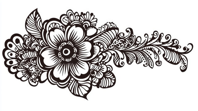 Henna tattoo brown mehndi flower doodle ornamental decorative indian design pattern paisley arabesque mhendi embellishment vector.
