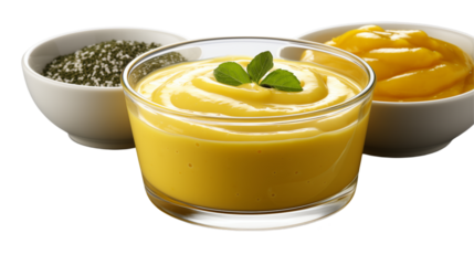 Creamy Mango Dessert Exotic Sweet Treat, Yellow Culinary Dish for Foodie Themes, isolated on transparent background.