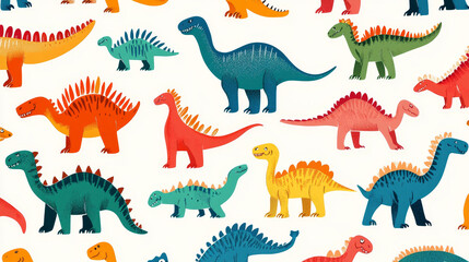 Dinosaur vintage color seamless pattern vector.