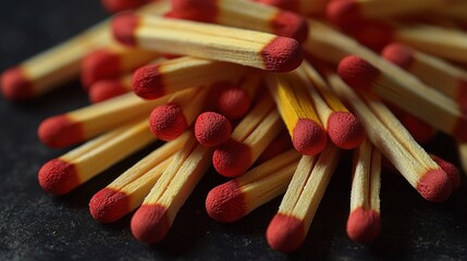 Matches A pile of flammable matches with red heads, ready to ignite on a dark background