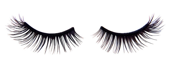 Black false eyelashes on white or transparent background, clipping path
