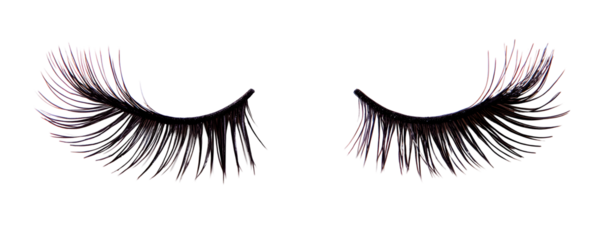 Black false eyelashes isolated on white or transparent background, clipping path