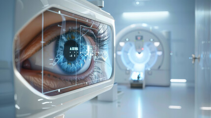 Futuristic AI Eye Exam Machine Scanning for Cataracts with Real-Time Holographic Display