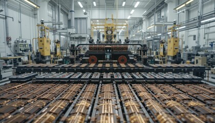 High-Tech Factory Interior with Machinery and Production Equipment