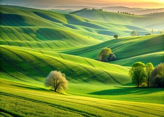 Great Natural Green Background. Spring Rolling Green Hills.