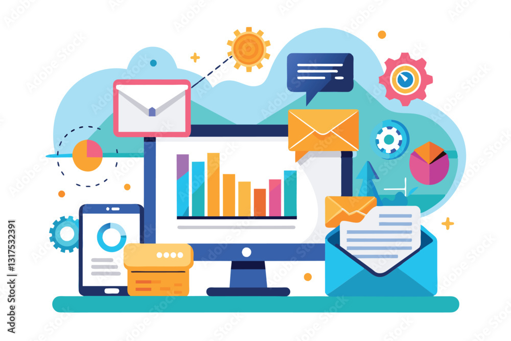 Poster data is sent from multiple devices, featuring graphs and icons to illustrate analytical insights cle