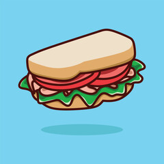 Cute cartoon sandwich with cheese ham and lettuce vector illustration