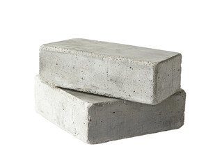 Stacked light gray concrete bricks on white background