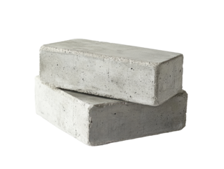 Stacked light gray concrete bricks on white background