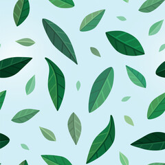 Green leaves pattern on blue