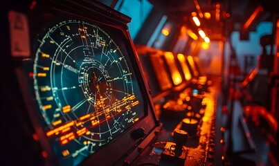 radar screen display in a spaceship cockpit.