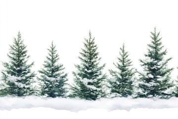 Obraz premium Snow covered evergreen trees, minimalist yet elegant watercolor design