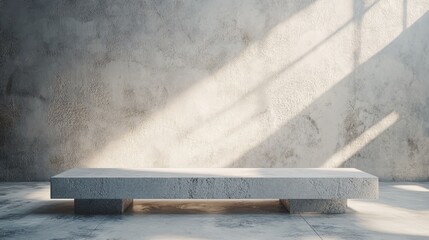 Minimalist Concrete Bench in a Sunlit Room with Textured Walls