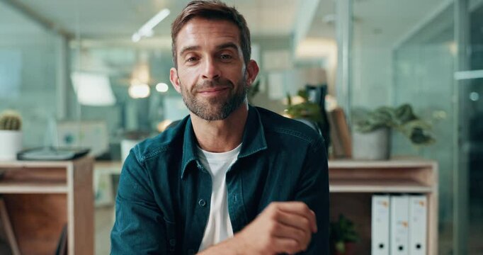 Tablet, face and businessman with laptop in office, ux information and developer for application. Night, male person and web designer with digital tools for seo deadline, software update and typing