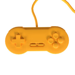 Colorful 3D rendering of a yellow retro game controller design