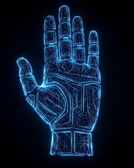 Fototapeta premium Futuristic Neon Cyber Hand Emerging from a Digital Portal