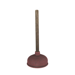 Realistic 3d rendering of a plunger on a white background