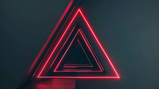 Pulsating neon red triangle animation in a dark futuristic setting.