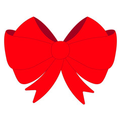 Classic red ribbon bow hand drawn. Bow for decoration, bow ties, retro ribbon illustration hand drawn. Set of different cartoon bows, gift ribbon