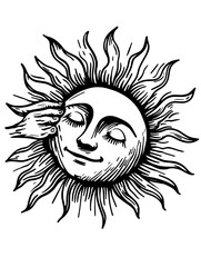 Obraz premium Bright sun smiling gently as it wipes away soft clouds in a whimsical, artistic representation of joy and warmth during a sunny day