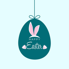 Fototapeta premium Happy Easter. Simple easter card with bunny ears and pows in flat vector design