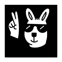 Fototapeta premium Cool rabbit character showing peace sign in retro vector design with playful expression and stylish sunglasses