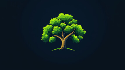 Obraz premium Tree vector logotype oak treetops silhouette illustration isolated green forest badge logo branch line-tree collection.