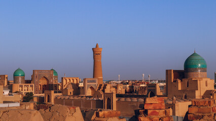 Panoramic view with Sunset and Persian architecture in the ancient silk road city of Bukhara, Uzbekistan	