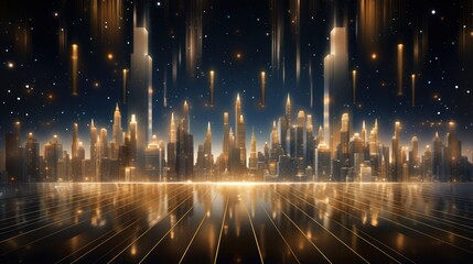 Glamorous Hollywood Lights with Glowing Cityscape, Starry Night Sky, and Vibrant Urban Glow