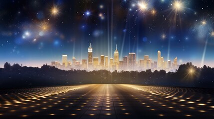 Glamorous Hollywood Lights with Glowing Cityscape, Starry Night Sky, and Vibrant Urban Glow