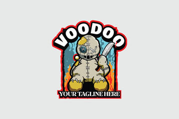 Voodoo doll holding a knife cartoon character vector template