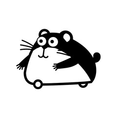 Obraz premium Cute cartoon rodent joyfully rides a colorful wagon in a playful adventure across a white backdrop