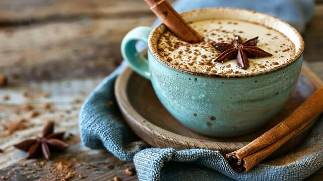 Milchkaffee mit Zimt und Anis verfeinert