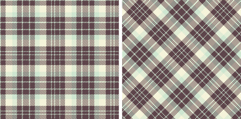 Warm Light Grey and Deep Purplish Brown Seamless Tartan Fabric Design