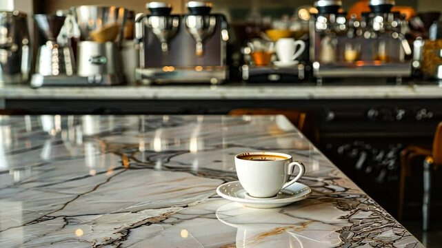 Espresso auf Marmor-Tresen in Caf&eacute; serviert