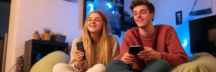 Obraz premium Young Couple Cozy Home Evening Togetherness