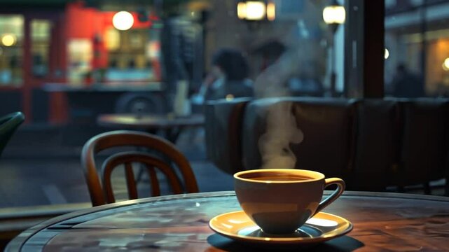 Espresso in kleiner Tasse auf dunklem Tisch serviert