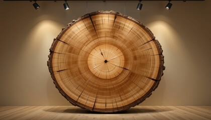 Naklejka premium Large Art Piece of a Tree Ring Displayed in Modern Gallery Setting