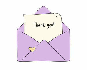 "Thank You So Much!" letter in envelope, a cute and minimalistic design of an open envelope containing a pink notepad sheet with the handwritten message.