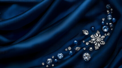 Captivating diamonds and bright jewels against an accent of flowing navy blue cloth