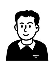 Vector graphic featuring a cheerful cartoon character with a modern hairstyle and friendly expression, designed in a minimalist style