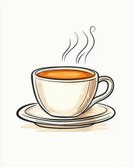 Obraz premium Delicate coffee cup illustration with saucer and steam rising
