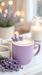 Warm and Aromatic Lavender Latte &ndash; Soft Light Coffee Scene