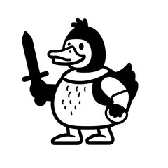 Obraz premium Quirky knight duck holding a sword in a playful fantasy setting with bold vector graphics