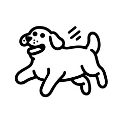 Happy dog running joyfully with a toy in its mouth, bringing cheer to the outdoor setting