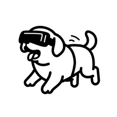 Playful dog enjoying a virtual reality adventure in a lively and imaginative world