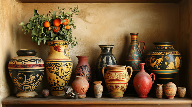 Amphora vector amphoric ancient greek vases and symbols of antiquity and Greece illustration set isolated on white background