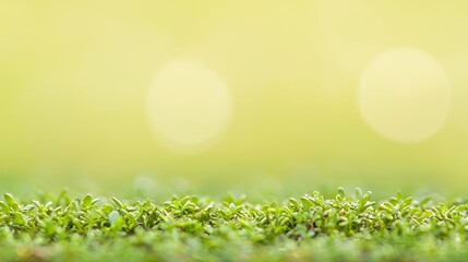 Obraz premium Closeup of Vibrant Green Grass Against a Soft Yellow Background