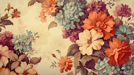 Vintage Floral Wallpaper with Pastel Colors and Delicate Patterns
