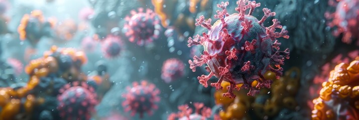 Obraz premium Viral Infection Microscopic View: A Closer Look at the Immune System's Response